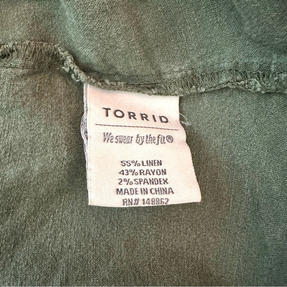 Torrid Army Green Linen Blend Button Front Shirt Jacket NO BELT Plus Size 0X 12 - Picture 13 of 15